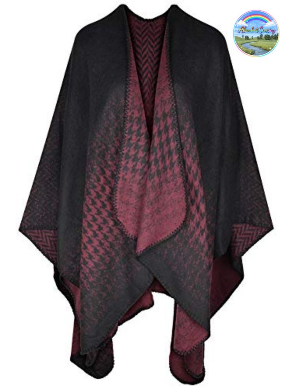 Houndstooth Knitted Cardigan Scarf Shawl Poncho Cape Wrap